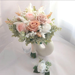 Blush Brown White Rose Pampas Bouquet