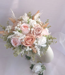 Blush Brown White Rose Pampas Bouquet