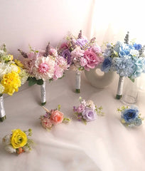 Pastel Bridesmaid Bouquet. Buttonhole