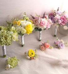 Pastel Bridesmaid Bouquet. Buttonhole