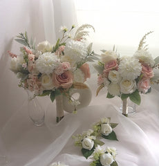 White Blush Rose Dahlia Wedding Bouquet