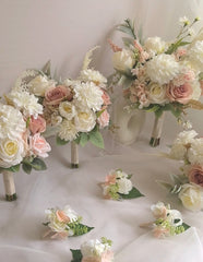 White Blush Rose Dahlia Wedding Bouquet