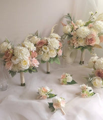 White Blush Rose Dahlia Wedding Bouquet