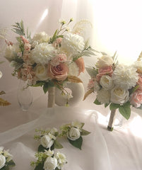 White Blush Rose Dahlia Wedding Bouquet