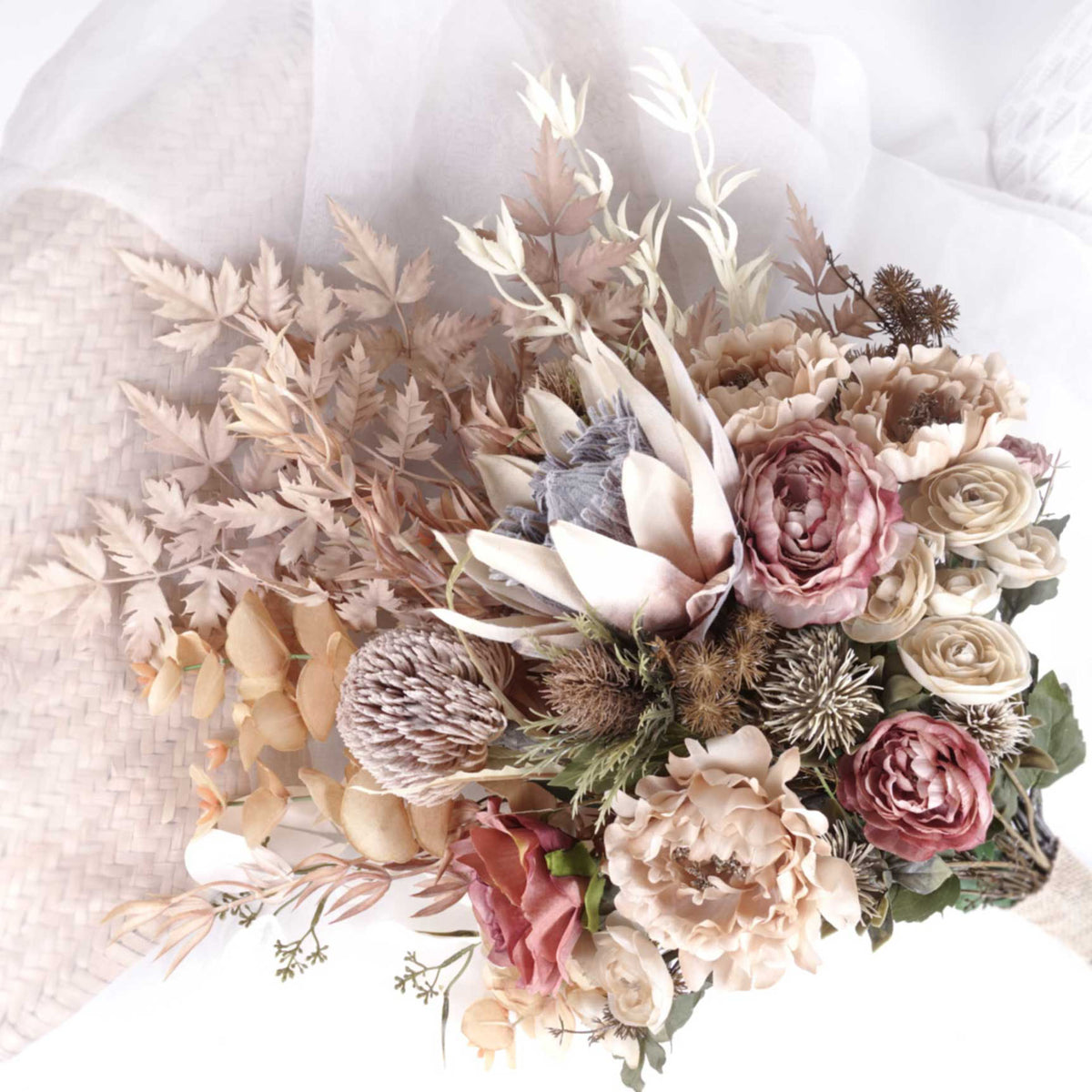 Artificial Flower Arrangement Native Protea Peony Rose Arrangement