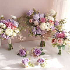 Pastel Purple Pink White Rose Ranunculus Wedding Bouquet