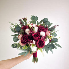 Burgundy Red Blush Pink Rose Wedding Bouquet