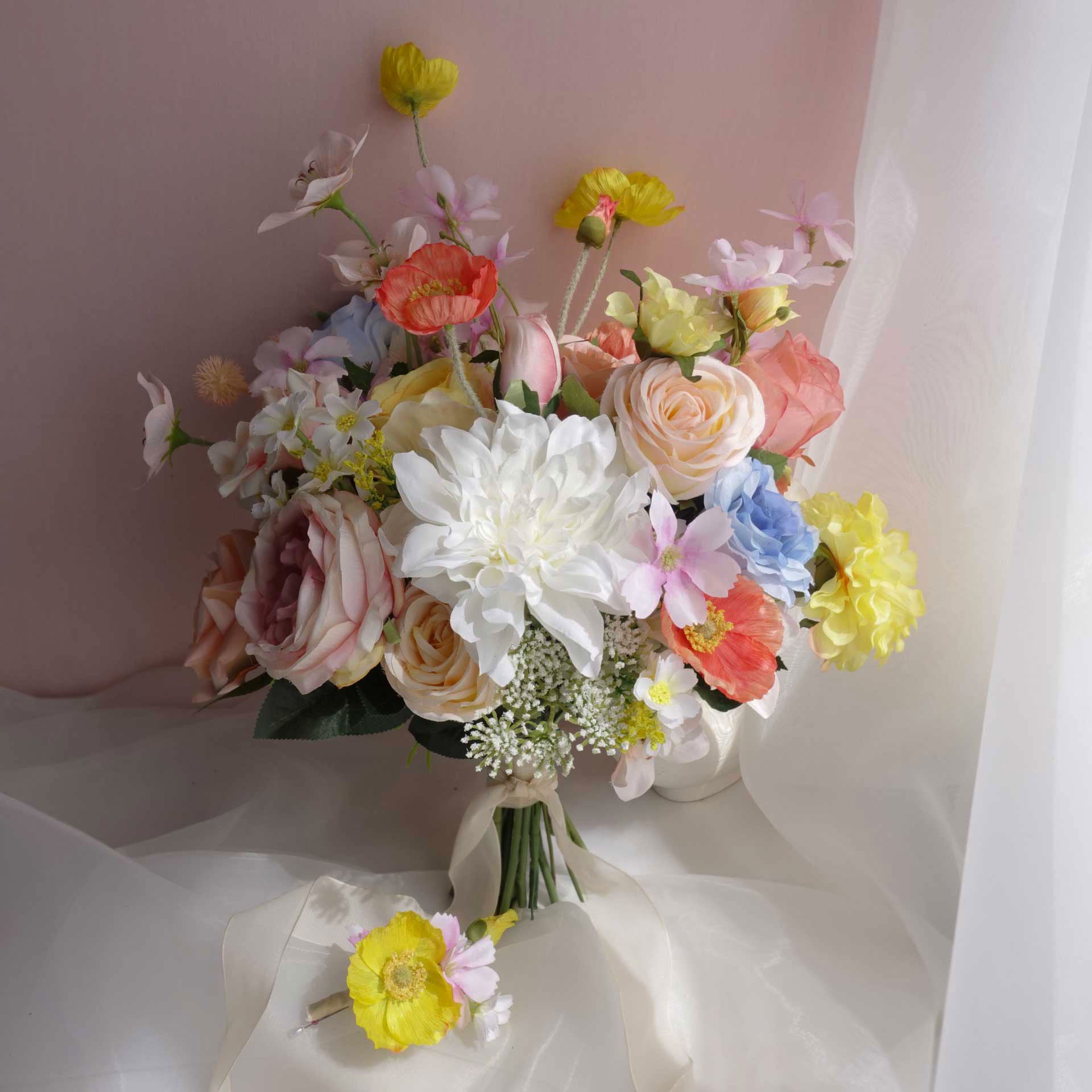Wildflower bouquet Pastel Wedding Bridal Bouquet Yellow Pink Blue Wedding Bouquet