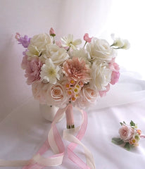 White Pastel Pink Rose Peony Dahlia Bouquet