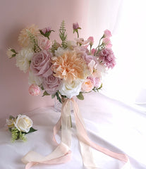 Blush Pink Peach Rose Dahlia Wedding Bouquet