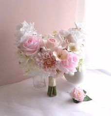 Pink White Rose Dahlia Cosmos Wedding Bouquet