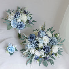 Blue White Rose Wedding Bouquet