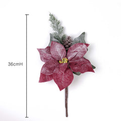 Poinsettia Pick with Pine and Cones 36cmH