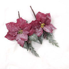 Poinsettia Pick with Pine and Cones 36cmH