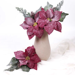 Poinsettia Pick with Pine and Cones 36cmH