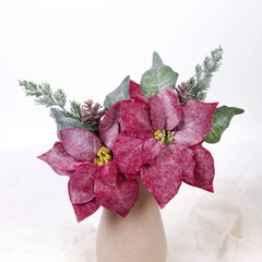 Poinsettia Pick with Pine and Cones 36cmH