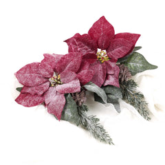 Poinsettia Pick with Pine and Cones 36cmH