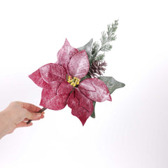 Poinsettia Pick with Pine and Cones 36cmH